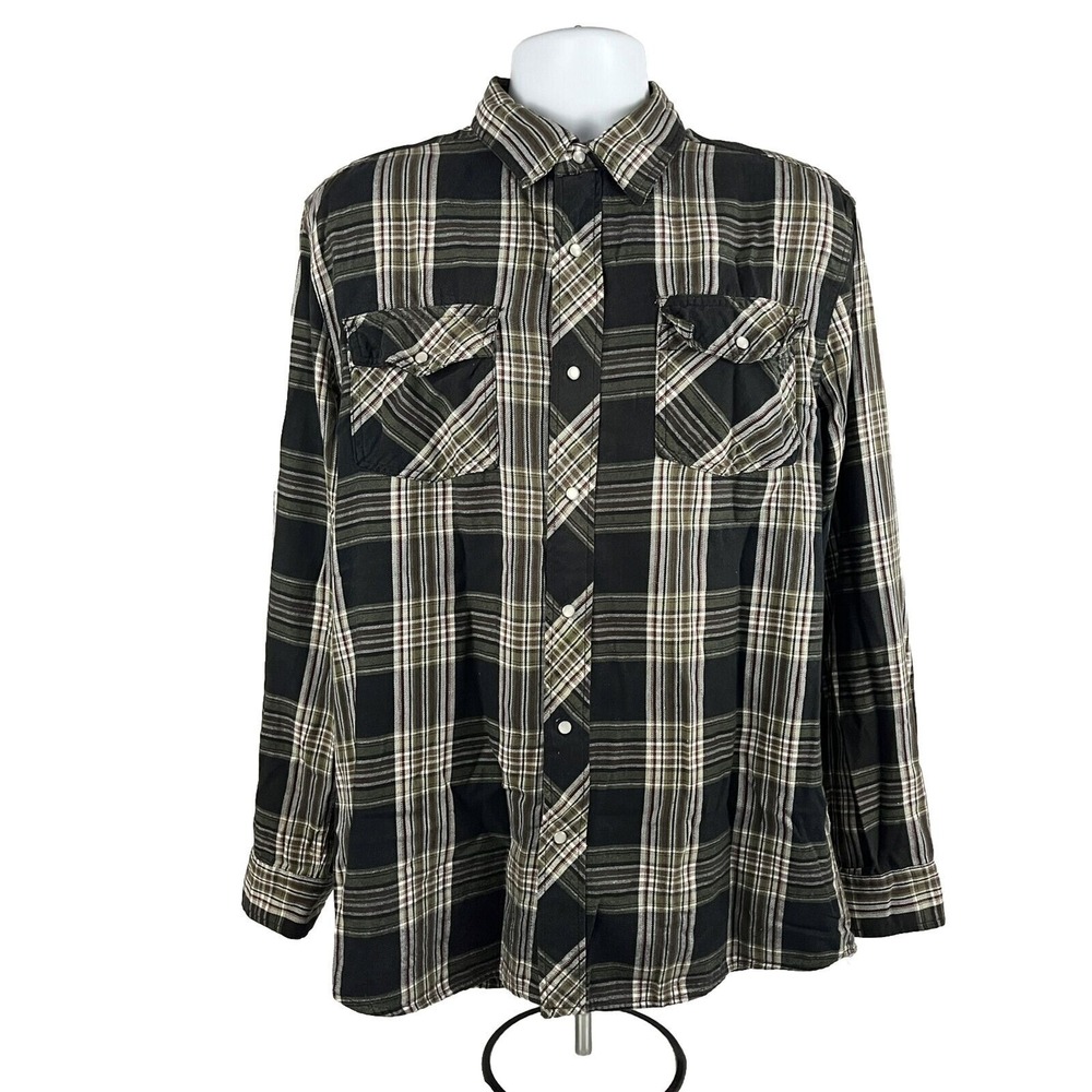 Outdoor Casuals Flannel Shirt Size Large Pearl Snaps Cowboy Rodeo Lumberjack